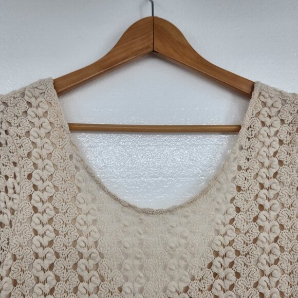 Free People Ivory Crochet Gypsy Boho Scoop Midi Sheath Dress Size Large - Picture 4 of 13